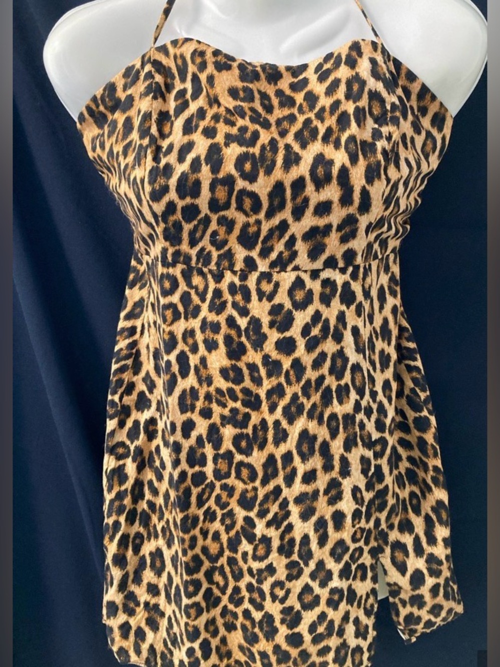 Zara Leopard Print Mini Dress Spaghetti Strap Side Slit Size M